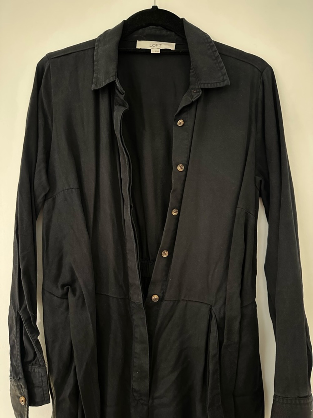 LOFT Black Button-Front Shirt Dress